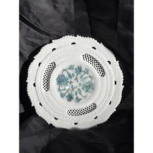 Indian Pietra Dura Carved Marble Plate With Blue Gemstone Inlay Hand Carved 6"